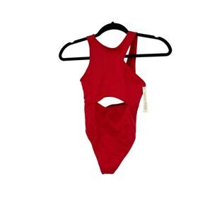 Colsie Bodysuit Womens XS Red Cut Out Ribbed Knit Sleeveless Pull On NWT